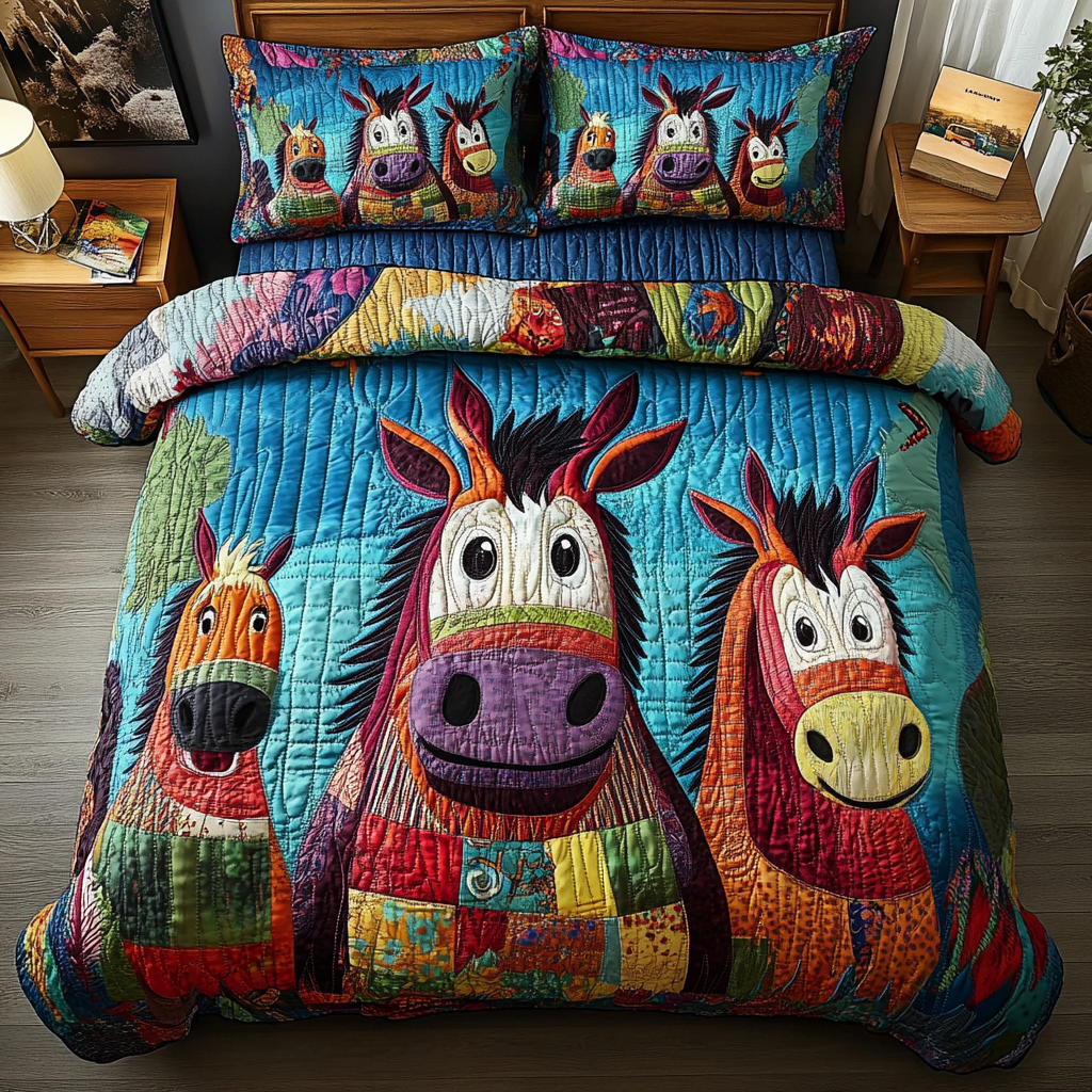 Quirky Comfort Quilted Bedding Set Bed Decor Donkey Themed Gifts