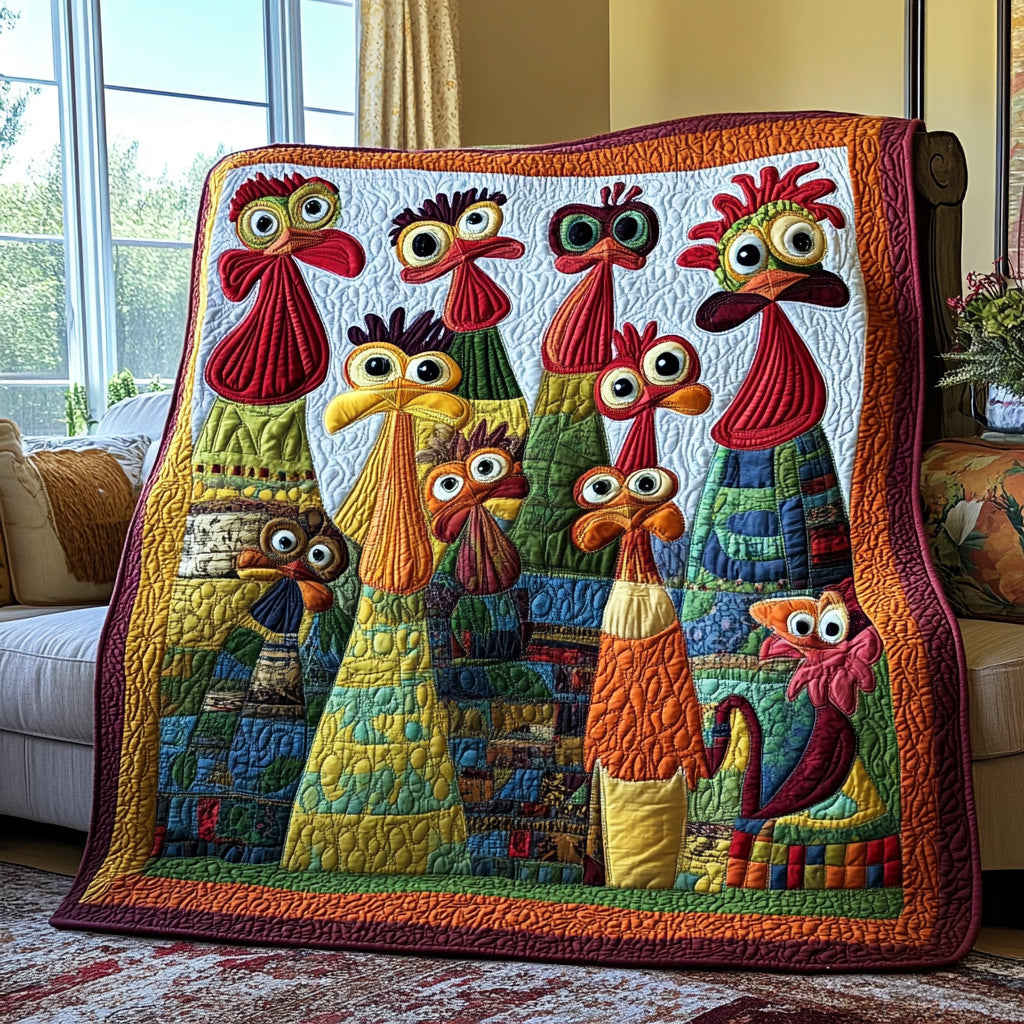 Quirky Farmhouse Quilted Blanket Merchandise Throw BlanketChicken Gifts For Women