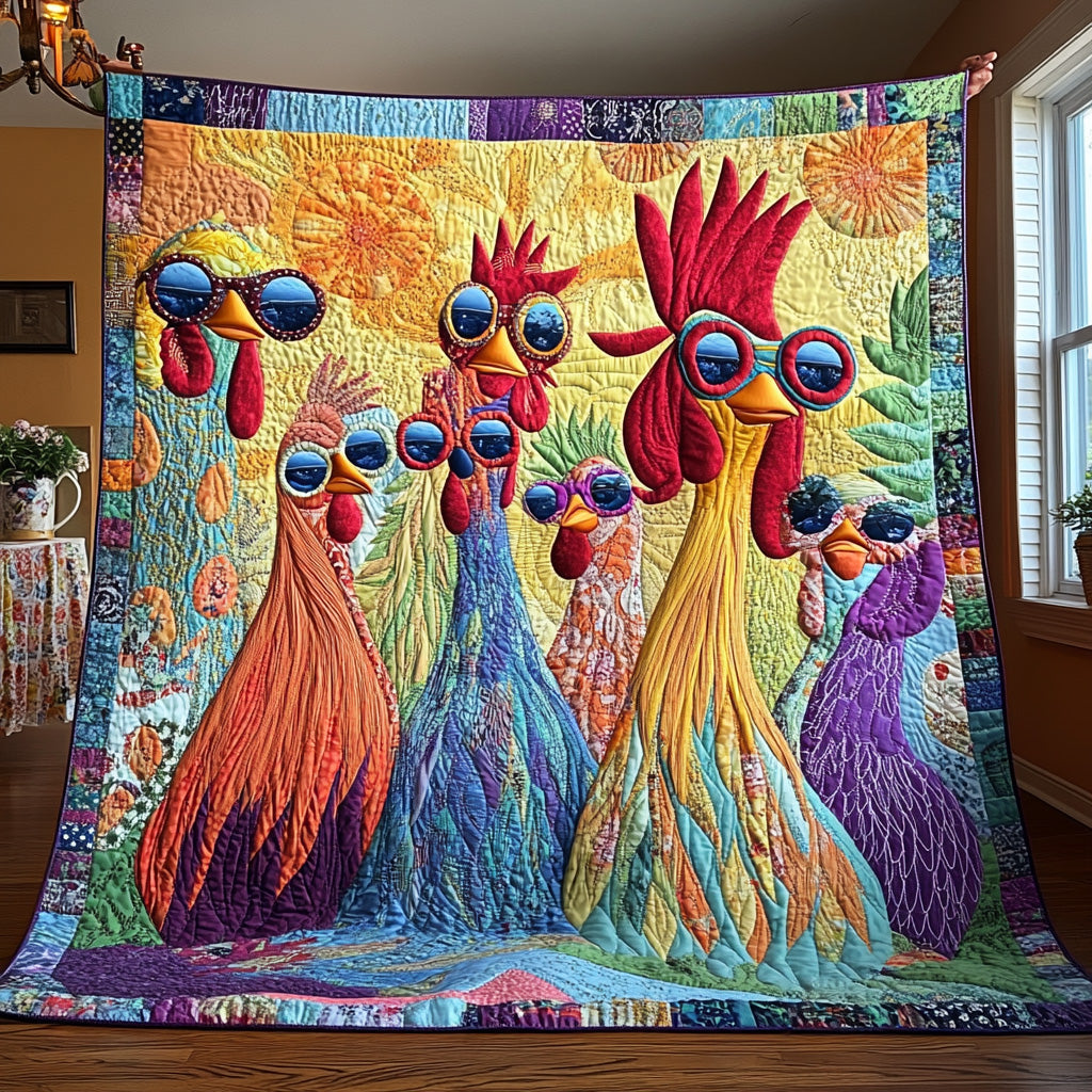 Quirky Farmhouse Quilted Blanket Merchandise Throw BlanketChicken Throw Blanket