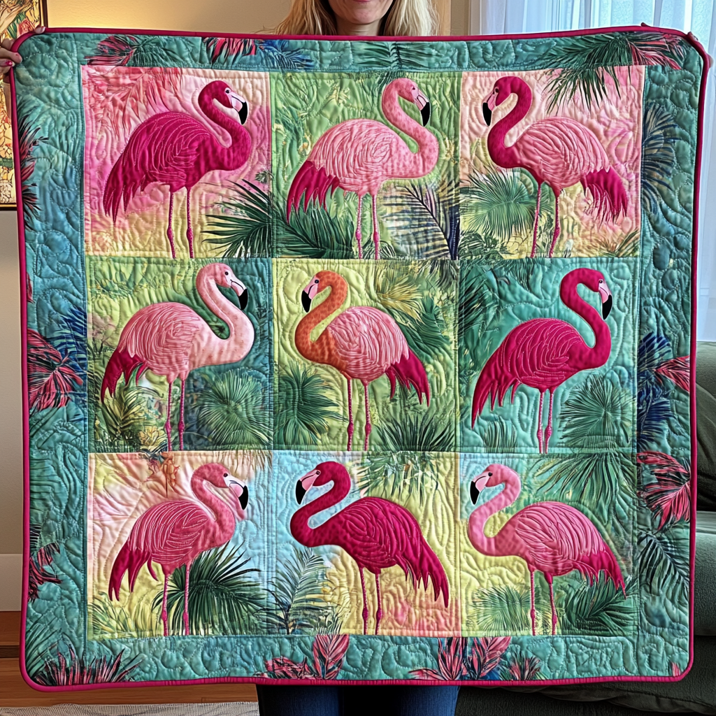 Quirky Flamingo Quilted Blanket Flamingo Gifts For Her