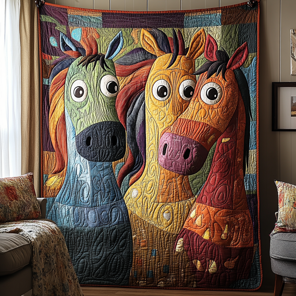 Quirky Horse Quilted Blanket Xmas Holiday Best Gifts Horse Lovers