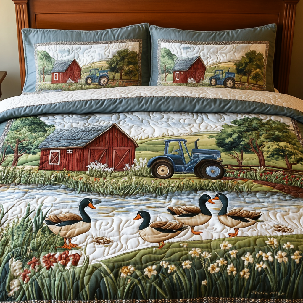 Quirky Quack Quilted Bedding Set Cute Bedroom Decor Duck Gifts For Duck Lovers