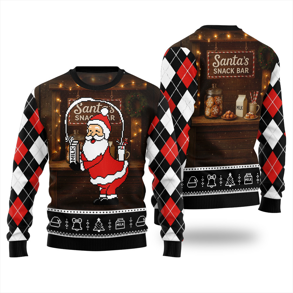 Quirky Santa Snack Bar Ugly Sweater Casual Winter Sweatshirt for Daily Comfort