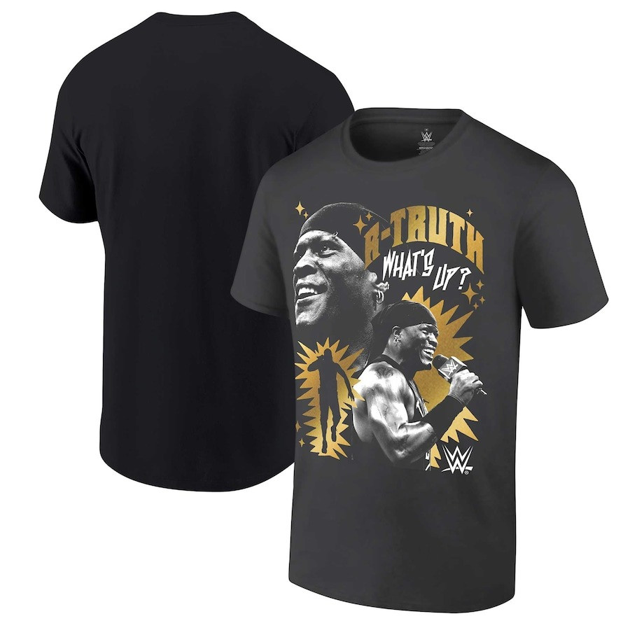 R-Truth Shirt Men's Ripple Junction Black R-Truth What's Up T-Shirt WWE Merch Fan Gifts