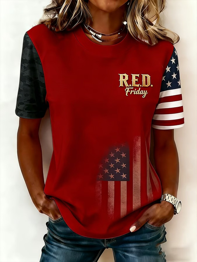 R.E.D. Friday American Flag T-Shirt Support Our Troops Patriotic Outfit Best Gift For Military Family