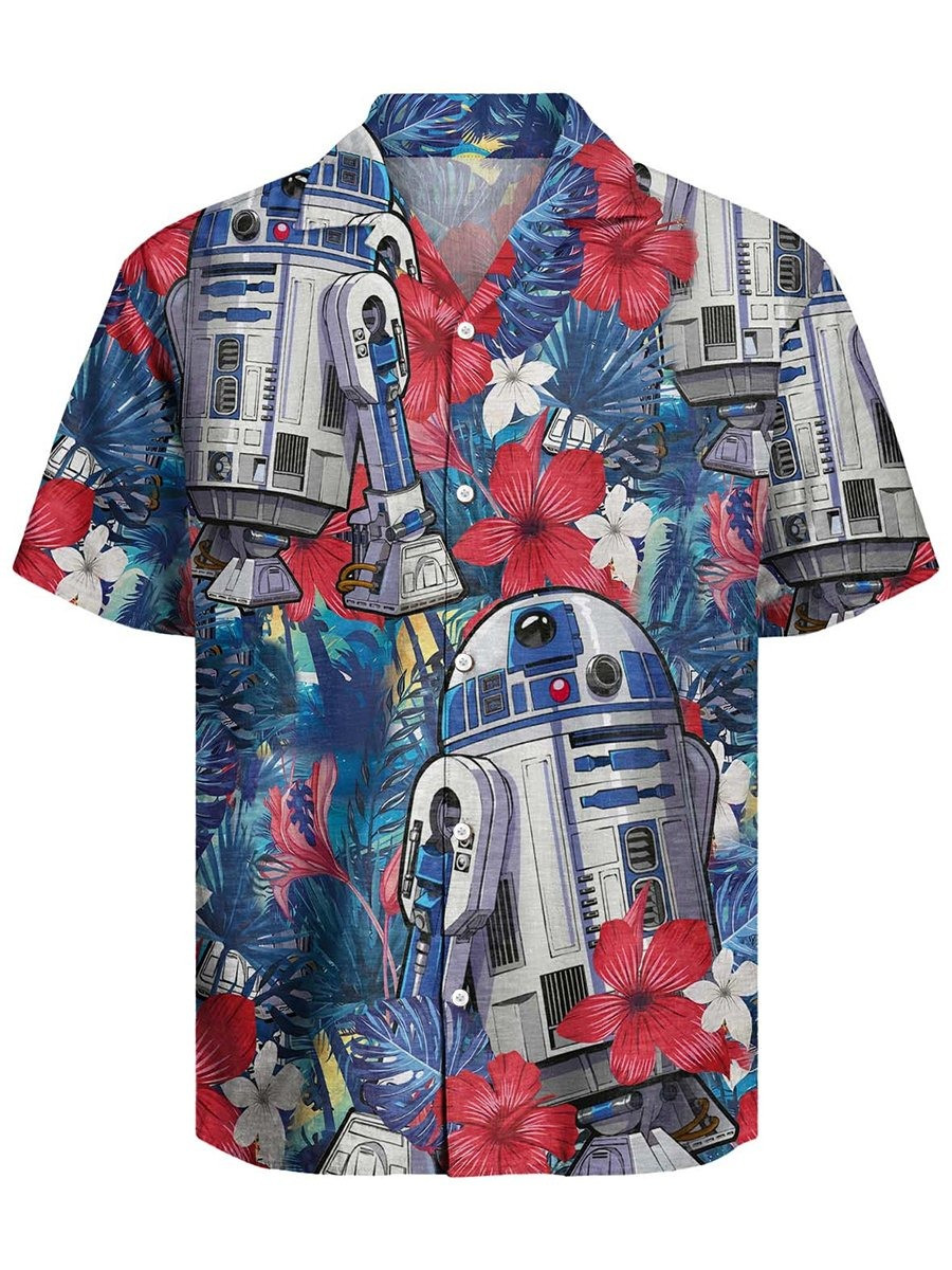 R2-D2 Star Wars Hawaiian Shirt Mens Hibiscus Tropical Star Wars Aloha Shirt Fan Gifts