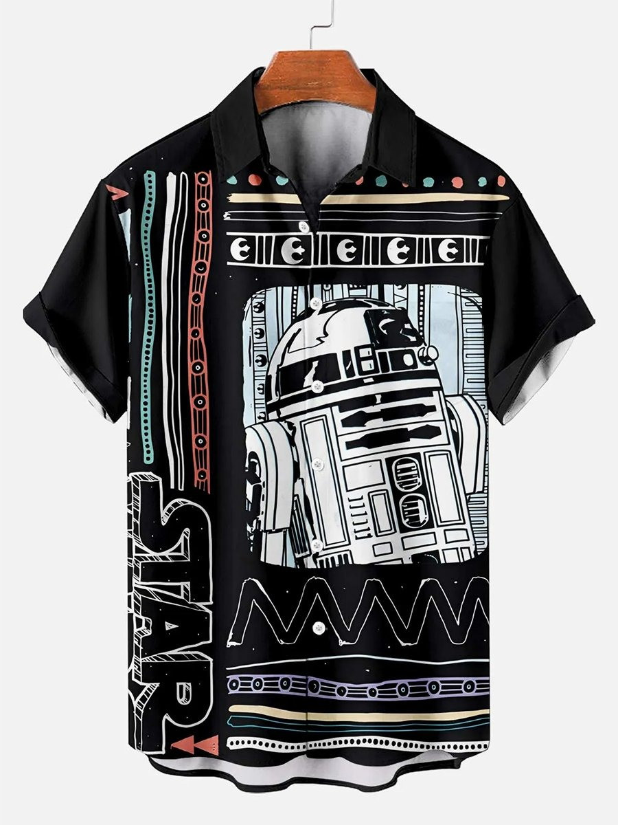R2-D2 Star Wars Hawaiian Shirt Planet Yut Short Sleeve Button Up Shirt Gifts Fans