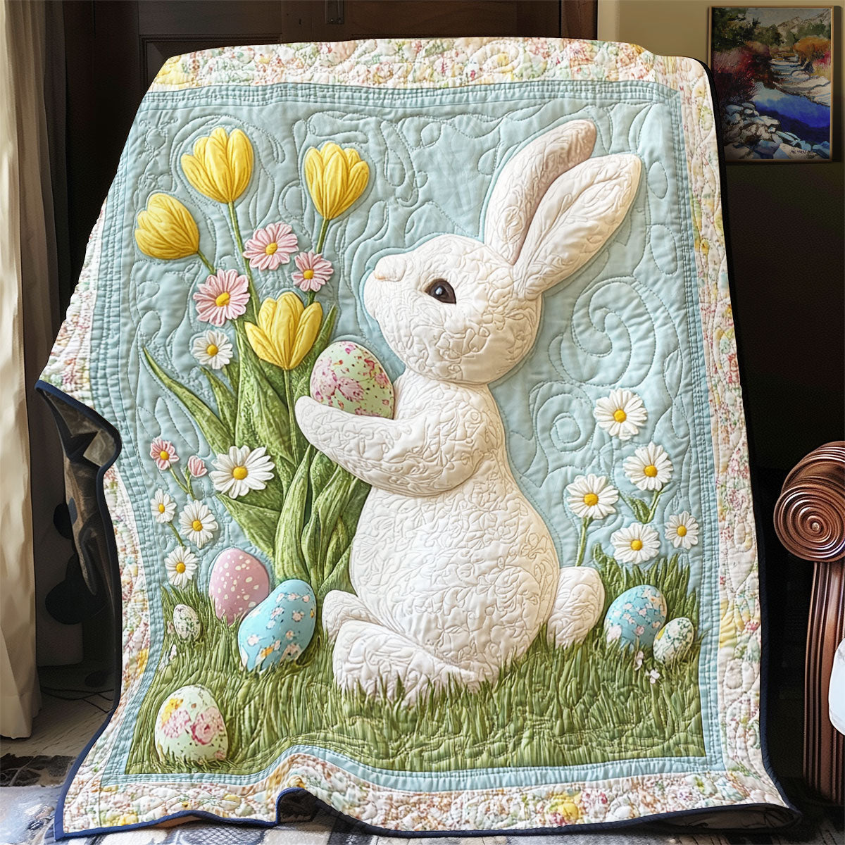 Rabbit Easter Day Quilt Blanket Throw Blanket Cute Present Ideas For Rabbit Lovers
