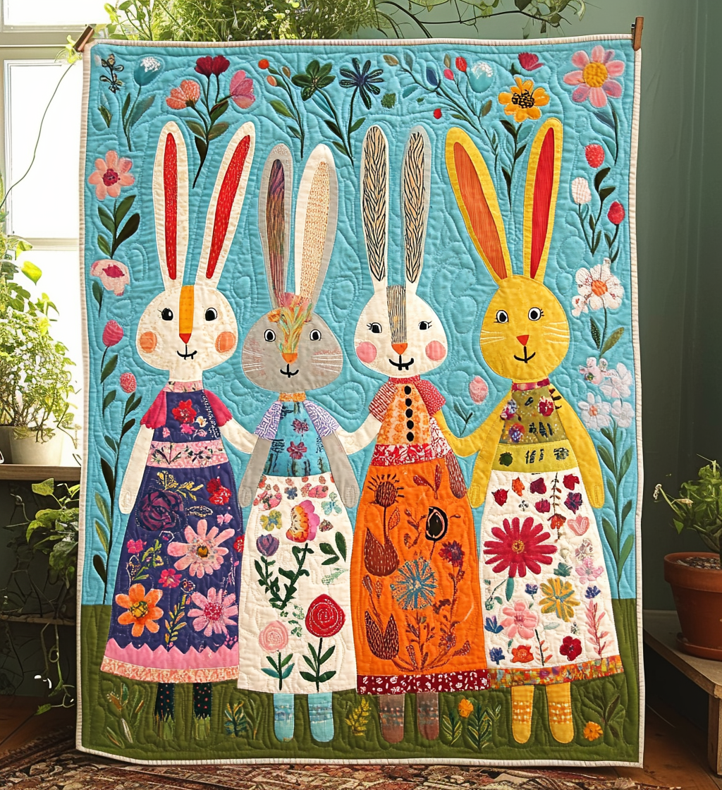 Rabbit Friends Quilted Blanket Cute Christmas Blankets
