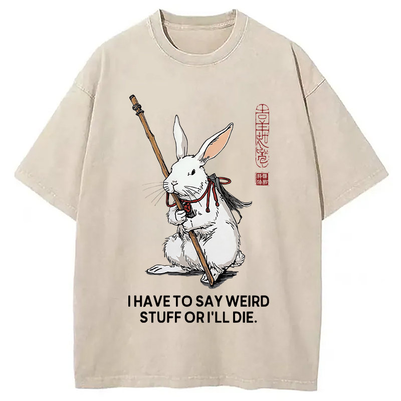 Rabbit Gotta Say Weird Washed T-Shirt Funny Aesthetic Trendy Apparel Gifts For Her