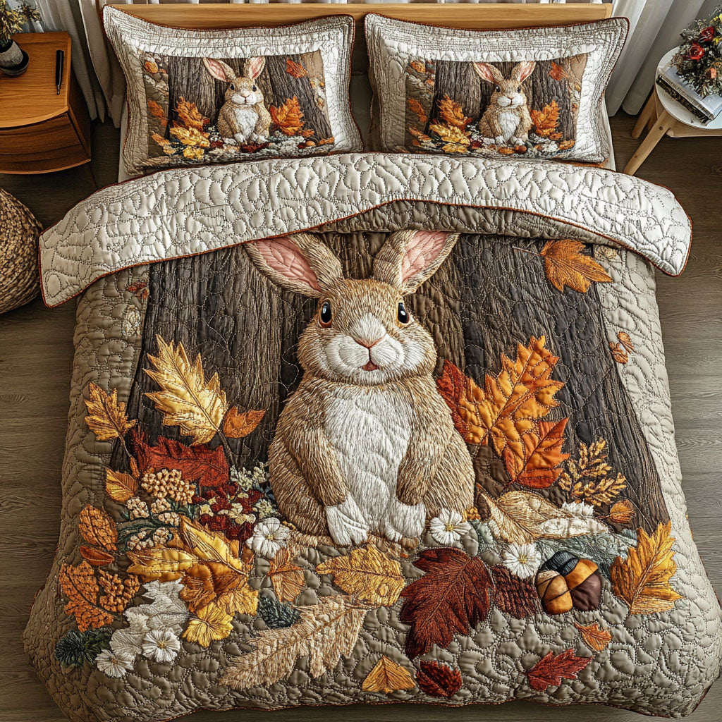 Rabbit in the Fall Woods Quilted Bedding Set Bed Room Decoration Bear Gifts For Grandma