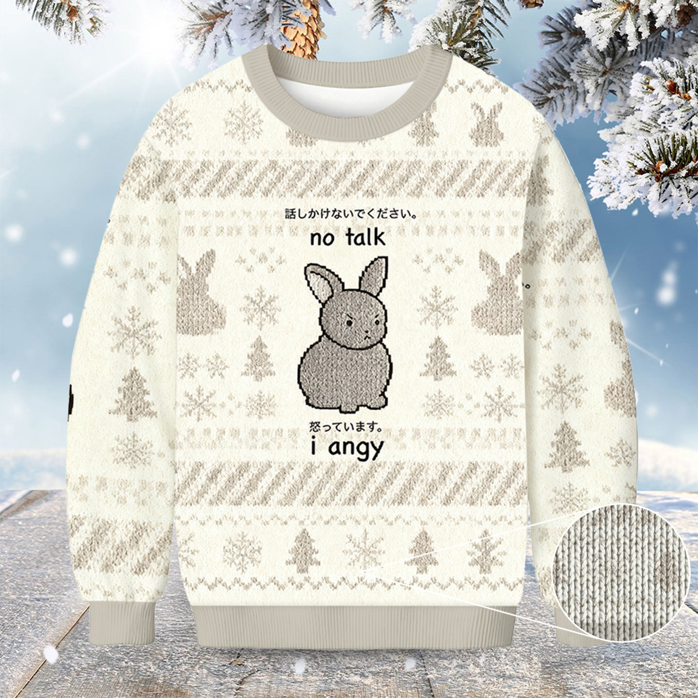Rabbit No Talk I Angy Christmas Ugly Sweater Animal Themed Rabbit Lover Xmas Gifts