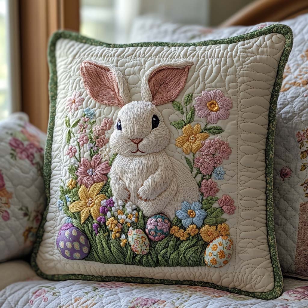 Rabbit Peep Parade Quilted Pillow Case Animal Home Decor Gifts For Rabbit Lovers