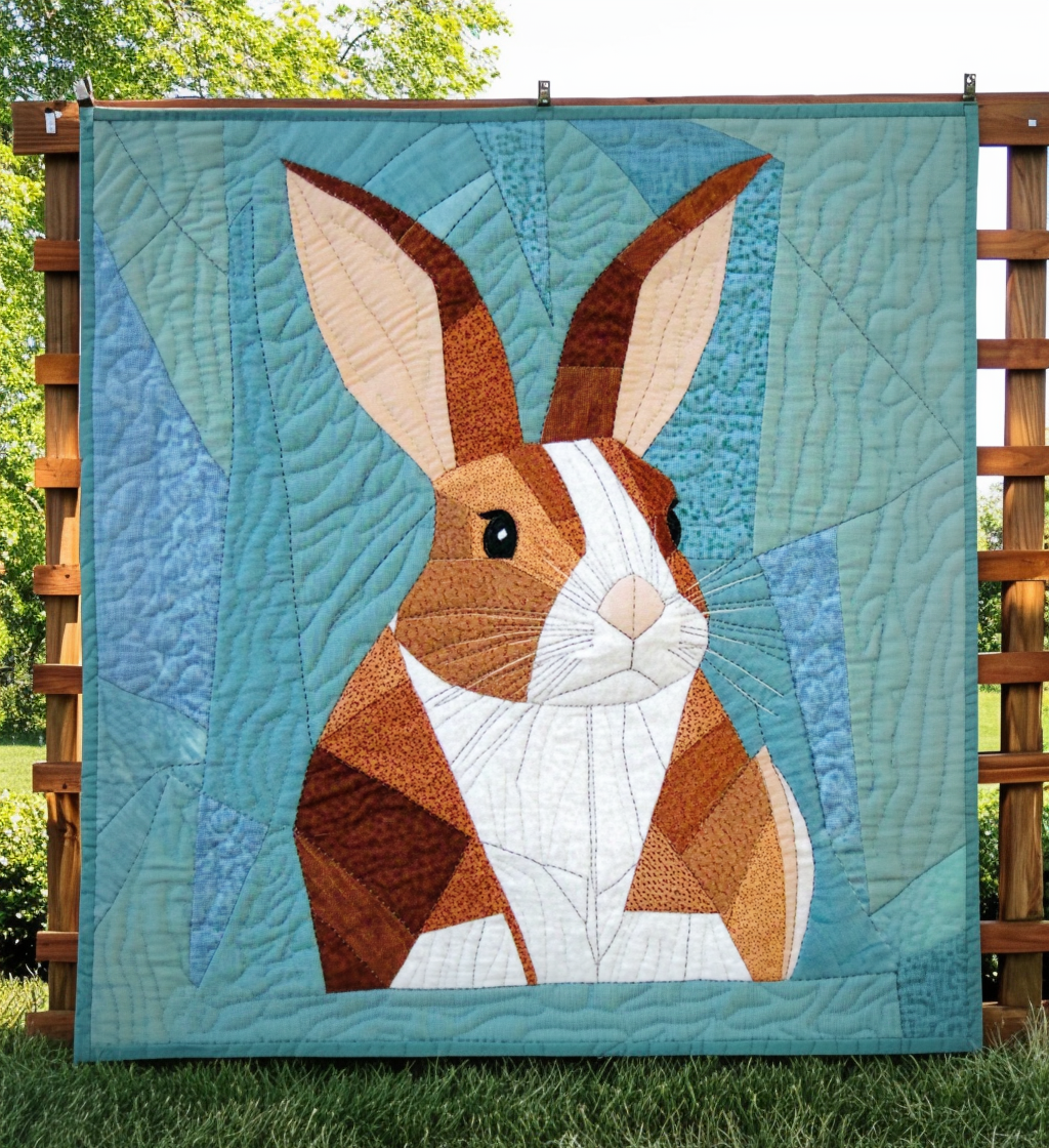 Rabbit Portrait Quilted Blanket Cute Christmas Blankets