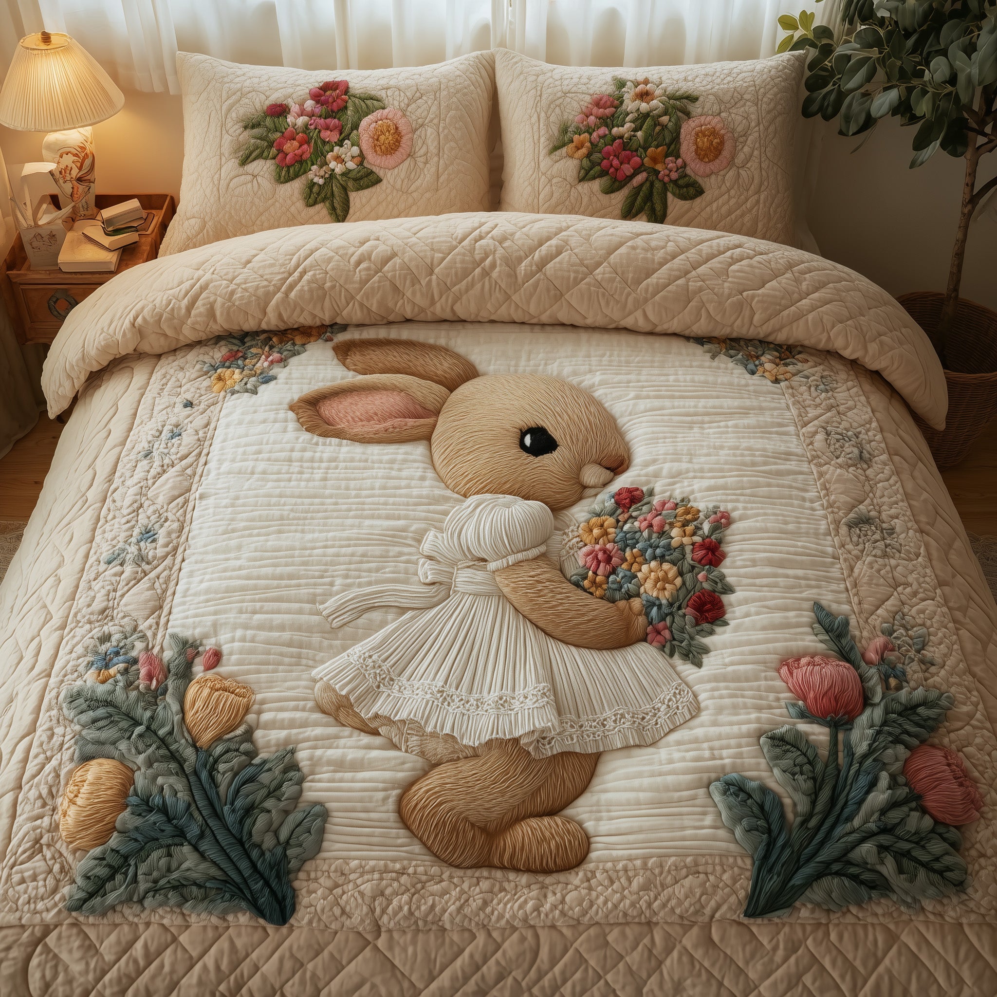 Rabbit Quilted Bedding Set All-Season