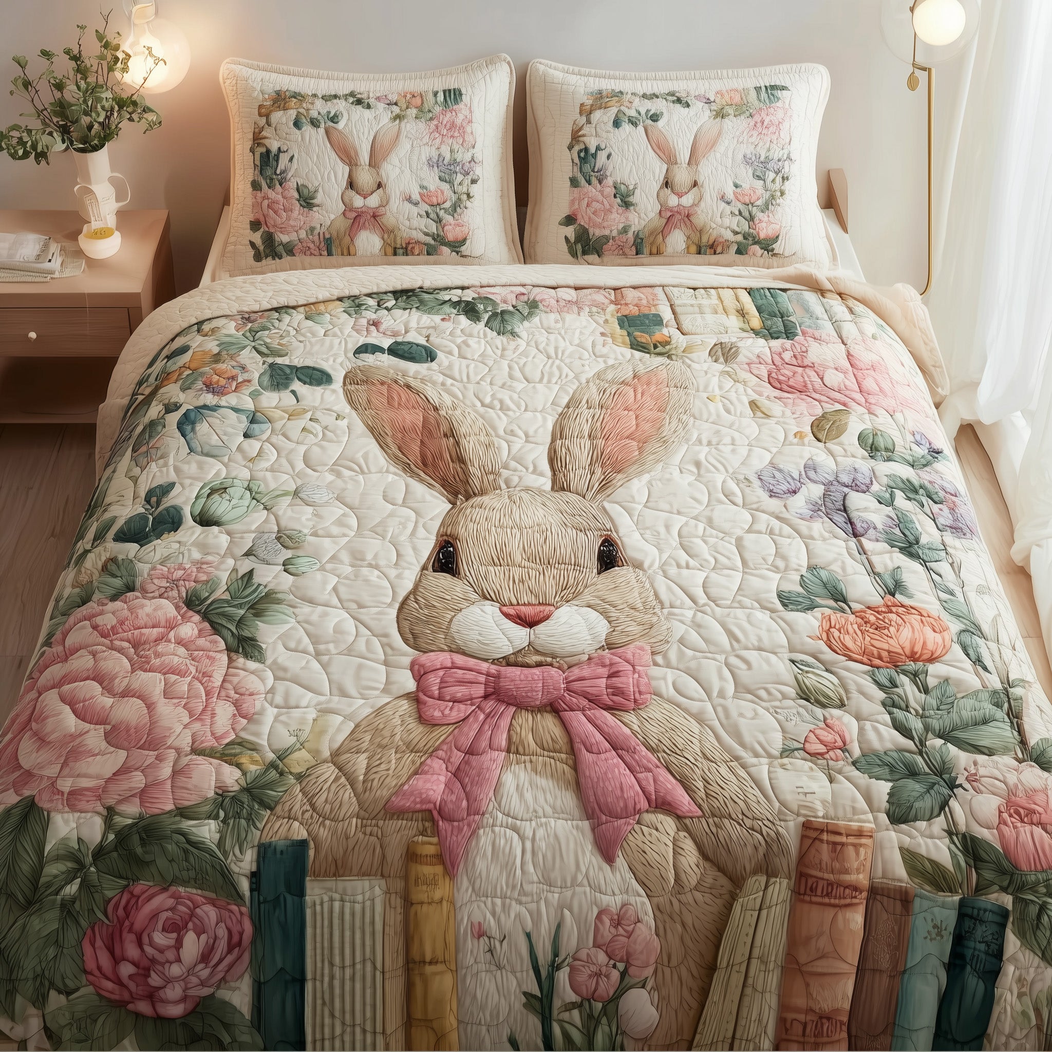 Rabbit Quilted Bedding Set Duvet Cover Bedspread Best Gifts For Rabbits