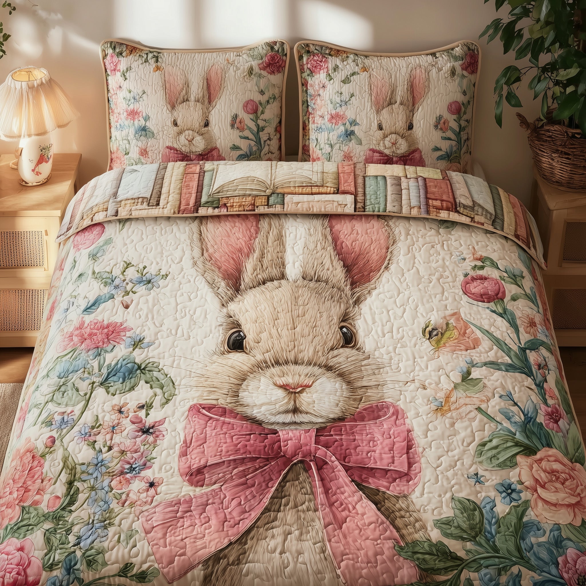 Rabbit Quilted Bedding Set Duvet Cover Bedspread Rabbit Gift Ideas For Her