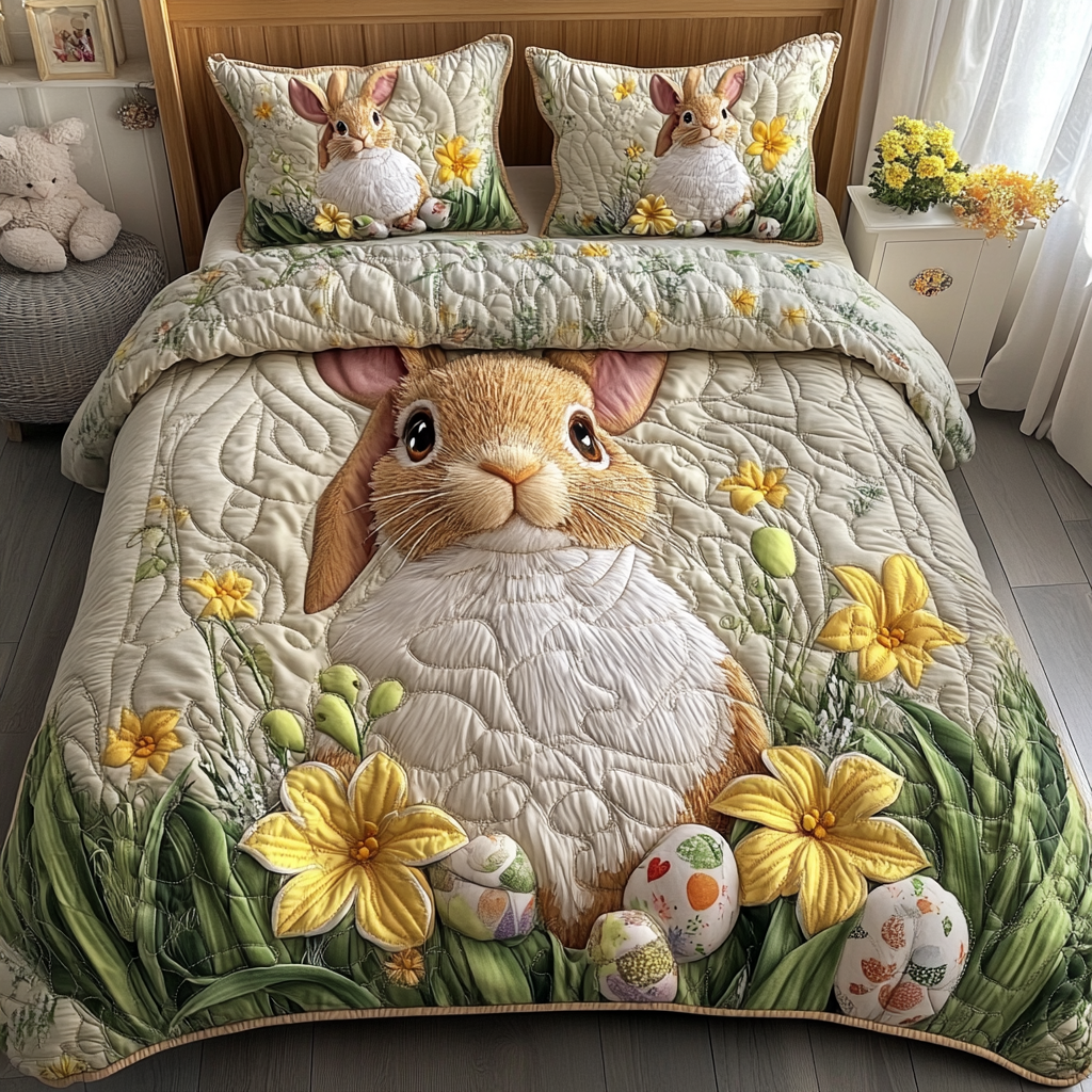 Rabbit Retreat Quilted Bedding Set Holiday Season Duvet Cover Set Christmas Gifts For Rabbits