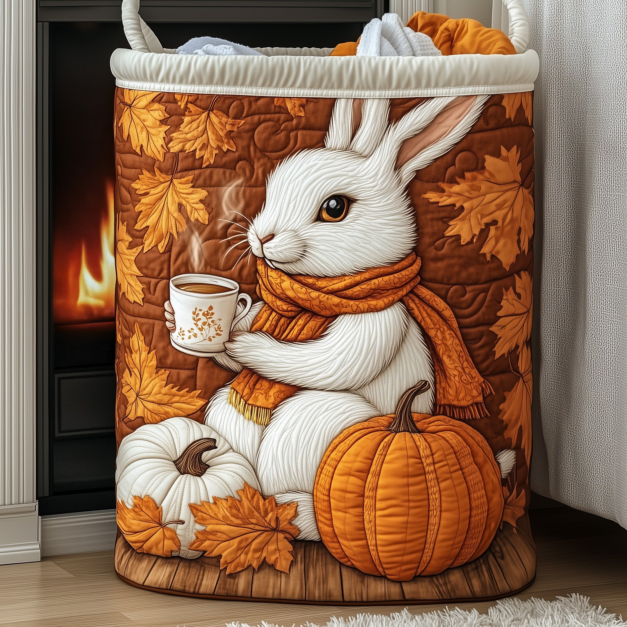 Rabbit Teatime Quilted Laundry Basket Gifts For Bunny Rabbit Lovers