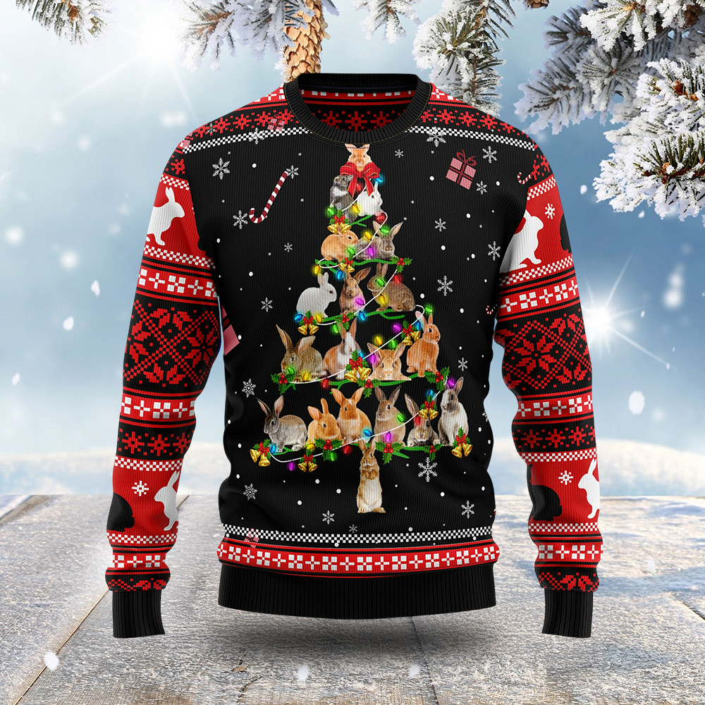 Rabbit Tree Ugly Christmas Sweater Christmas Clothing Gifts For Rabbit Lovers