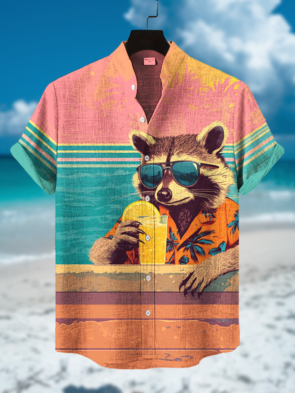 Raccoon Beach Resort Art Print Hawaiian Shirt Gifts For Raccoon Lovers