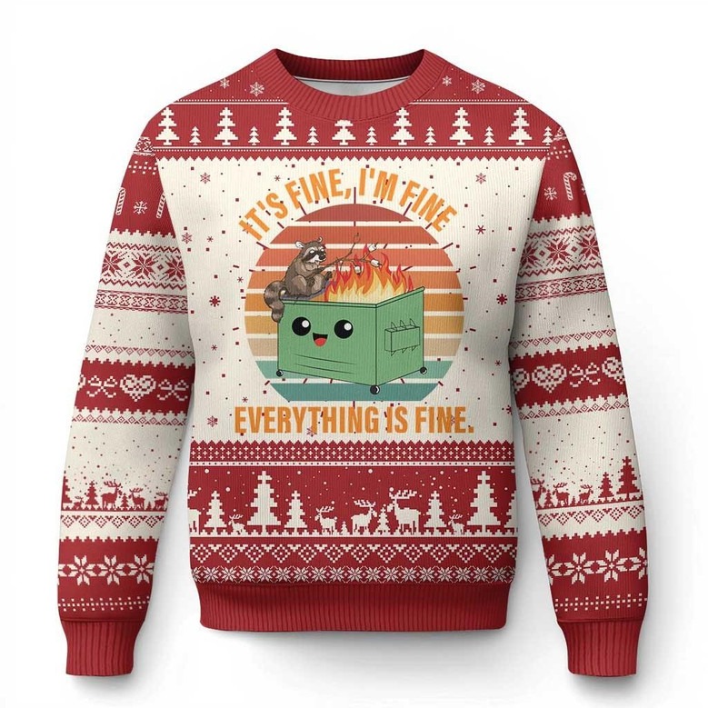 Raccoon Burning Dumpster Fire Ugly Holiday Everything Is Fine Funny Clothes Raccoon Gifts