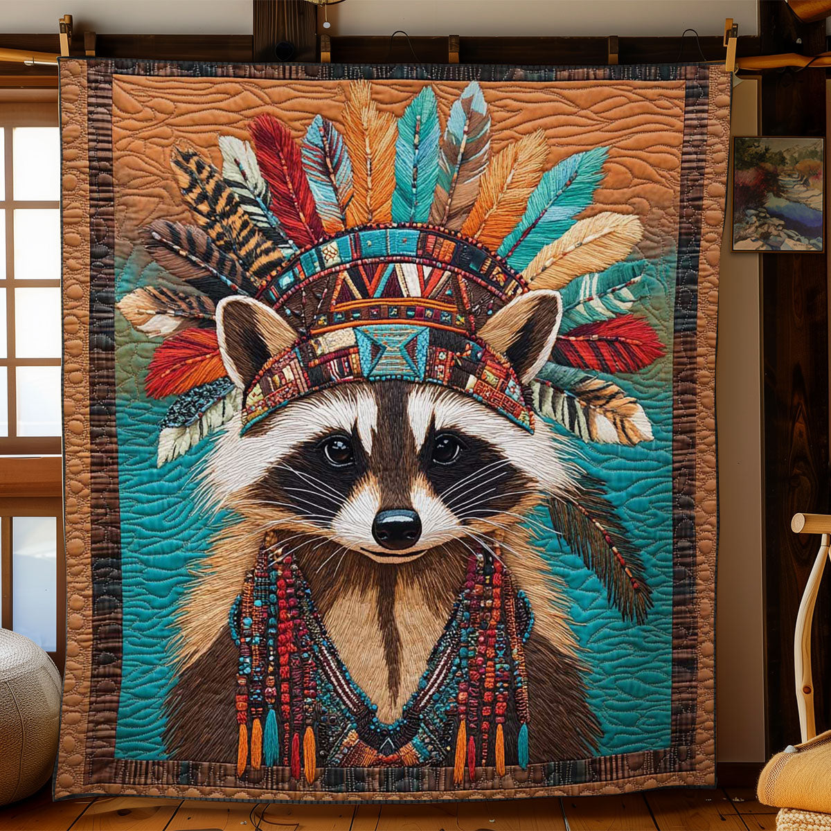 Raccoon Chief Quilt Soft Quilt Blanket Gift for Comfortable Nights