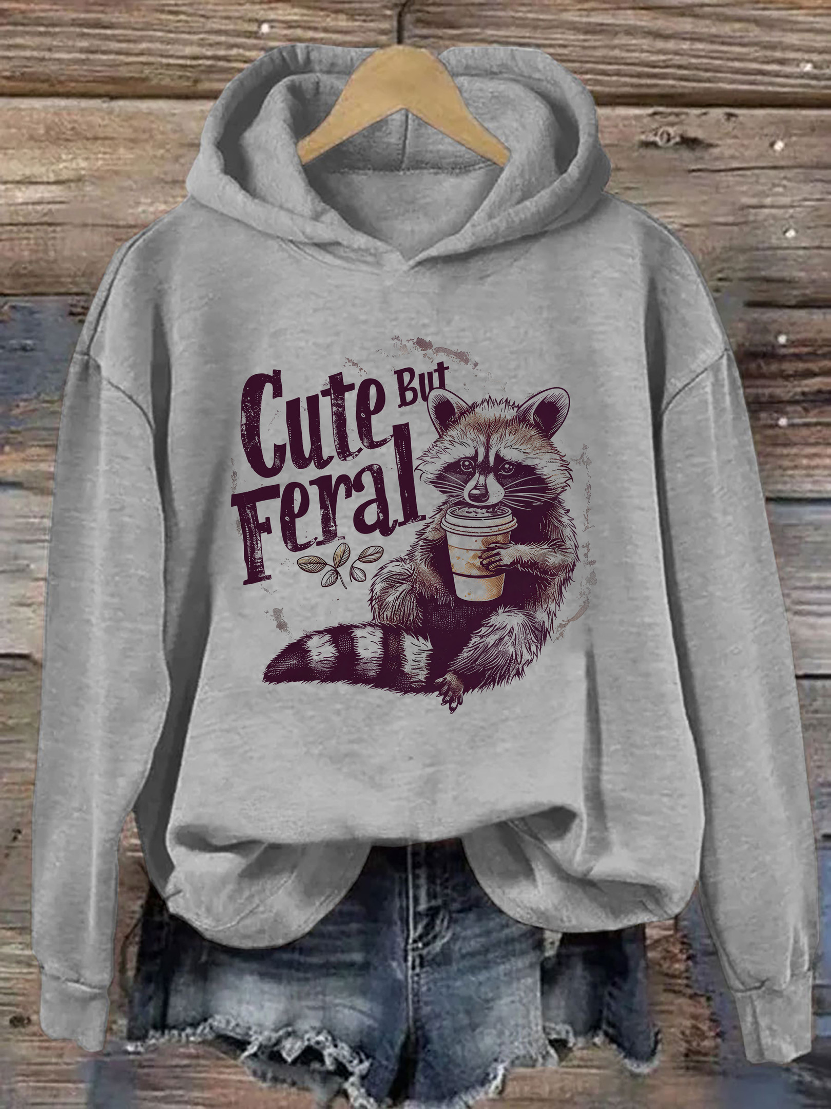 Raccoon Cute But Feral Funny Hoodie Animal Pattern Funny Hoodie Gifts For Raccoon Lovers