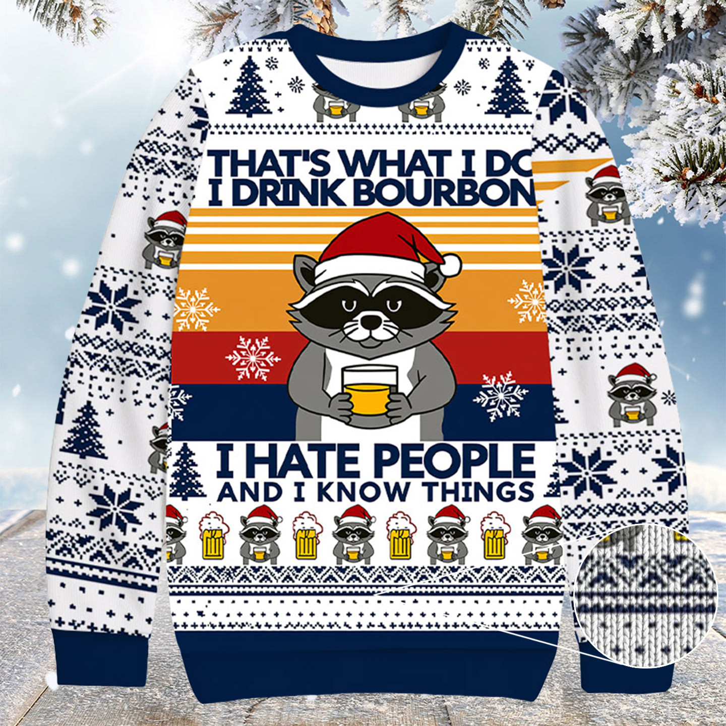 Raccoon Drinking Beer Christmas Ugly Sweater Funny Secret Santa Gifts