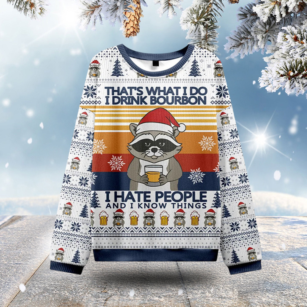 Raccoon Drinking Beer Christmas Ugly Sweater I Hate People Animal Themed Christmas Presents