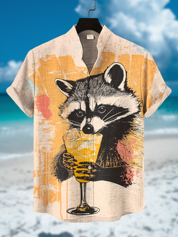 Raccoon Drinks Juice Print Hawaiian Shirt Best Gifts For Raccoon Lovers