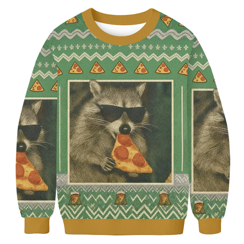 Raccoon Eating Pizza Ugly Sweater Animal Themed Christmas Apparel Raccoon Lover Gift