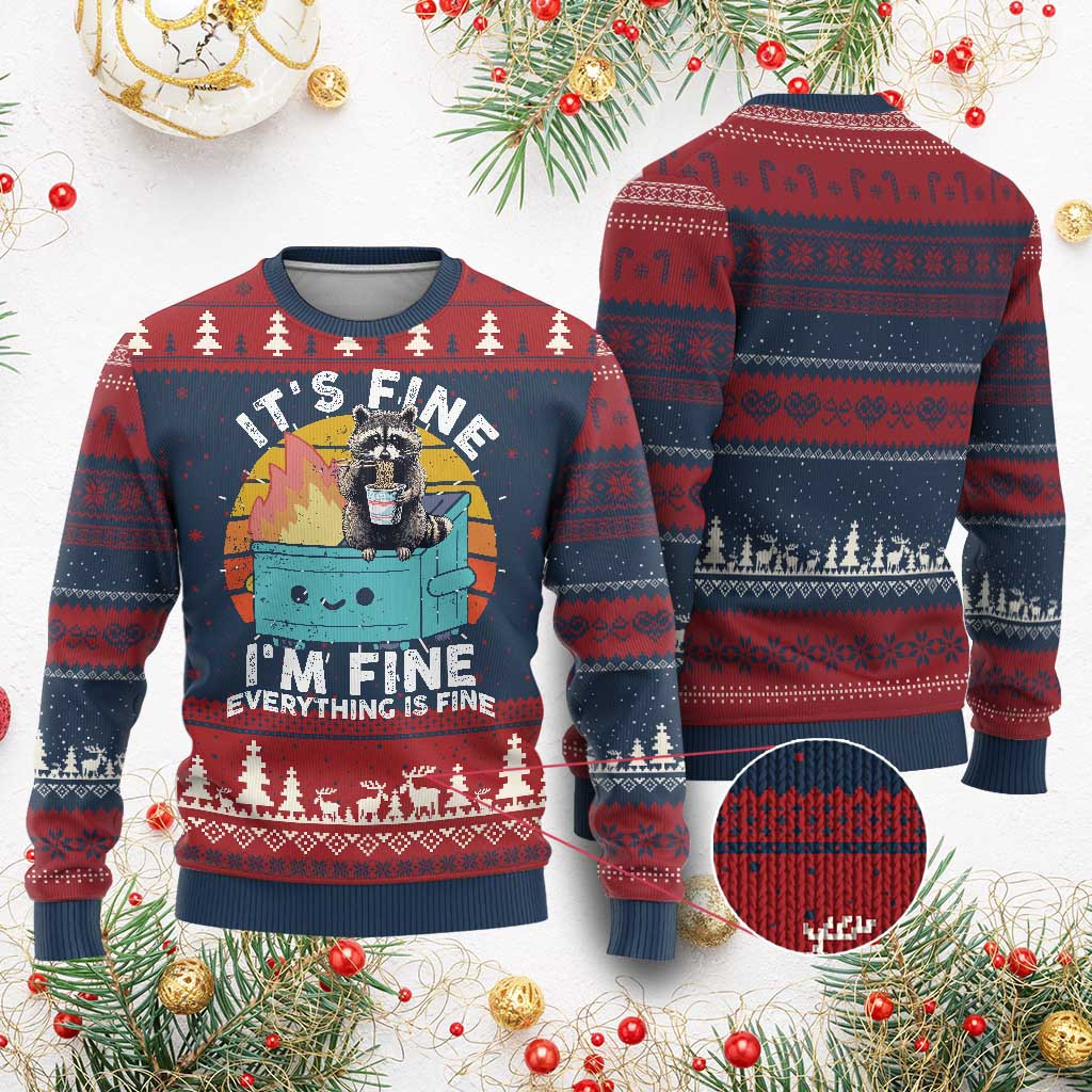 Raccoon Everything Is Fine Ugly Christmas Sweater Xmas Dumpster Fire Jumper Raccoon Gifts