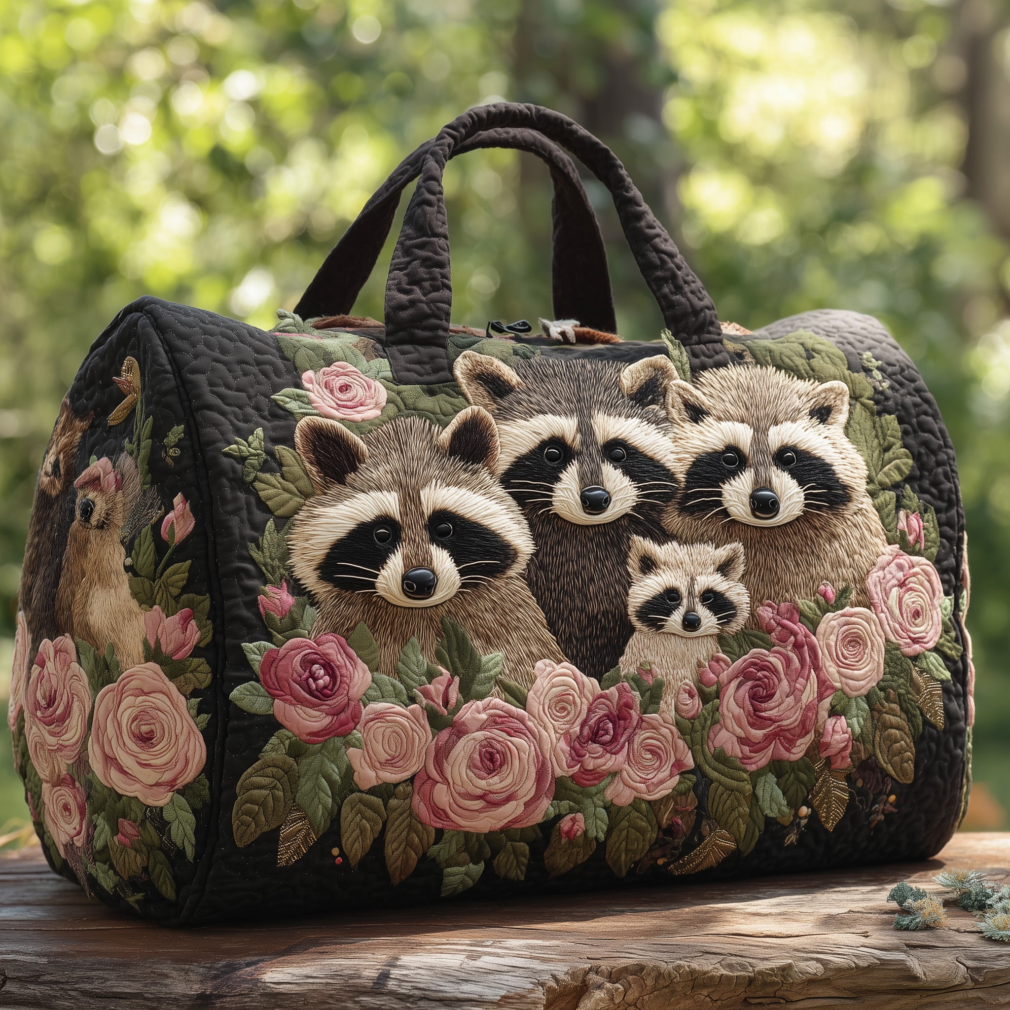 Raccoon Fam Quilted Duffle Bag For Office And Campus