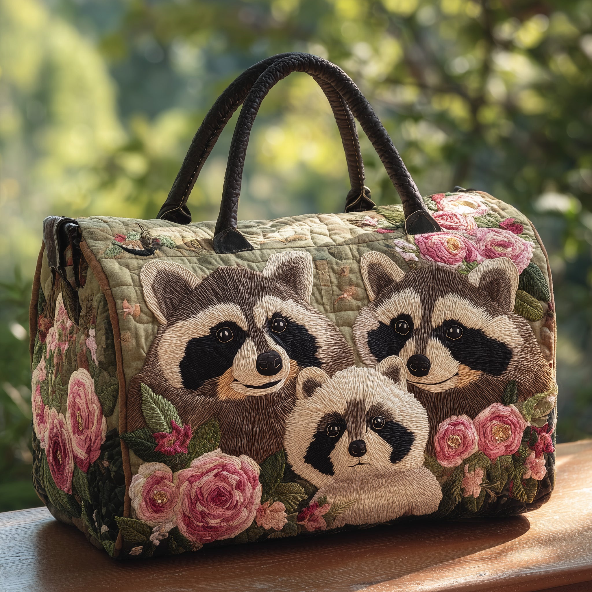 Raccoon Fam Quilted Duffle Bag Travel Friendly Design