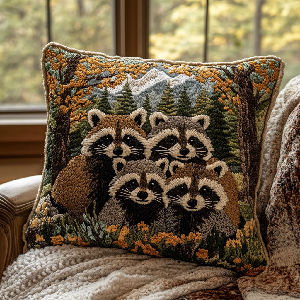 Raccoon Family Quilt Pillow Case Elegant Pillow Case Set for Bedroom Decoration
