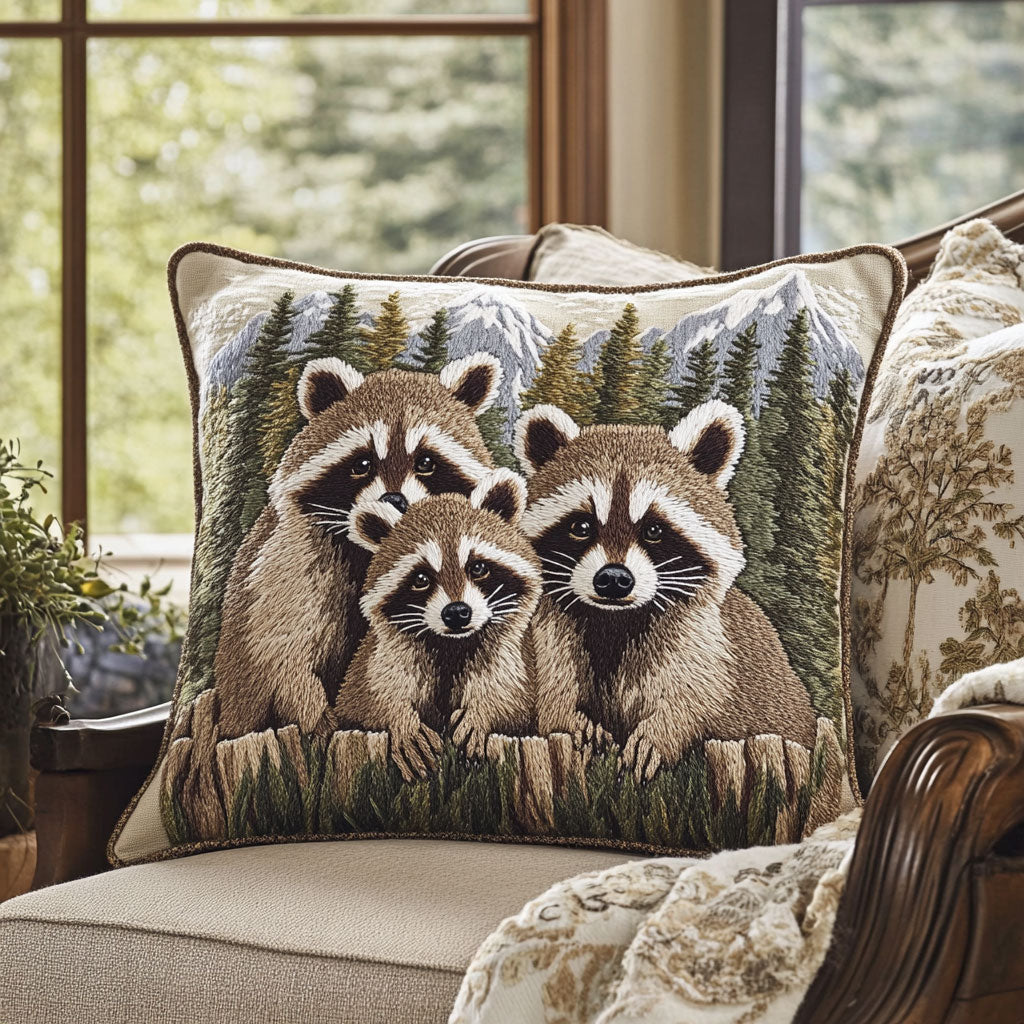 Raccoon Family Quilt Pillow Case Lovely Pillowcase Gift for Cozy Bedroom Decor