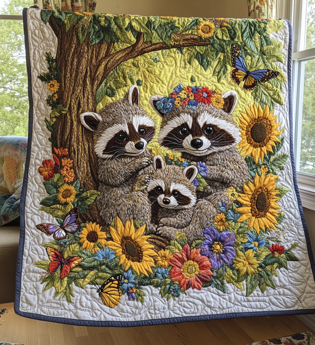 Raccoon Family Quilted Blanket Raccoon Fleece Blanket Cozy Fall Gift Ideas