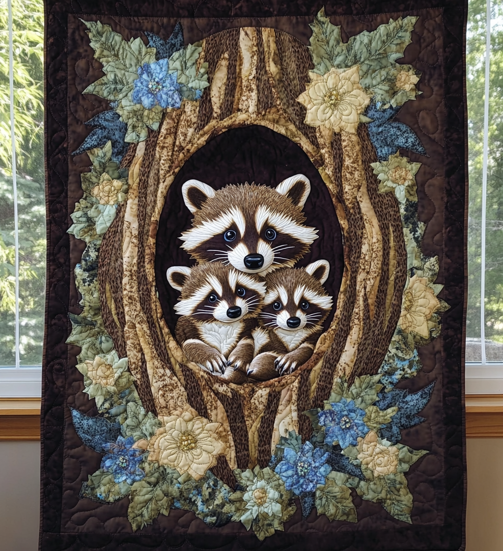 Raccoon Family Tree Quilted Blanket Raccoon Fleece Blanket Cozy Fall Gift Ideas