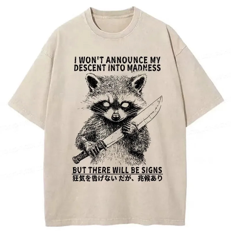 Raccoon Goes Into Madness Washed T-Shirt Trendy Aesthetic Graphic Apparel Gifts For Besties