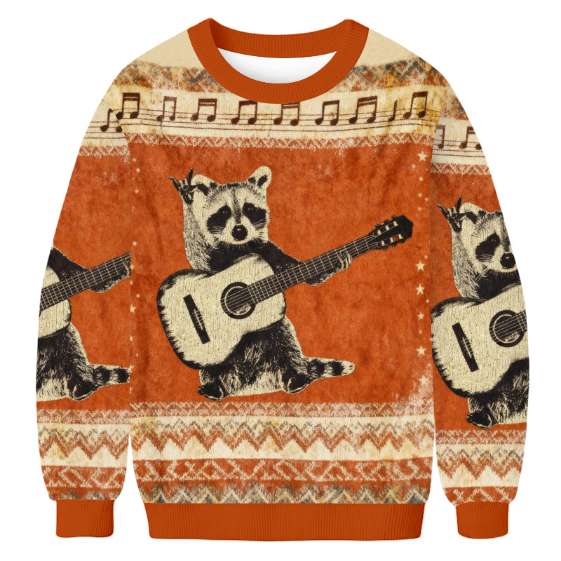 Raccoon Guitar Ugly Sweater Anima Themed Christmas Apparel Music Lover Xmas Gifts