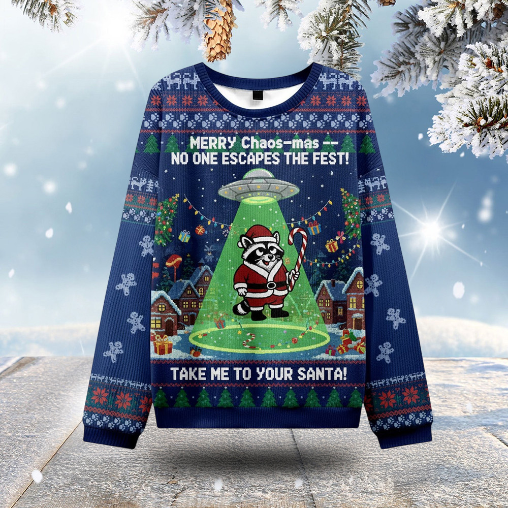 Raccoon Merry Chaos Mas Christmas Ugly Sweater Animal Themed Funny Secret Santa Gifts
