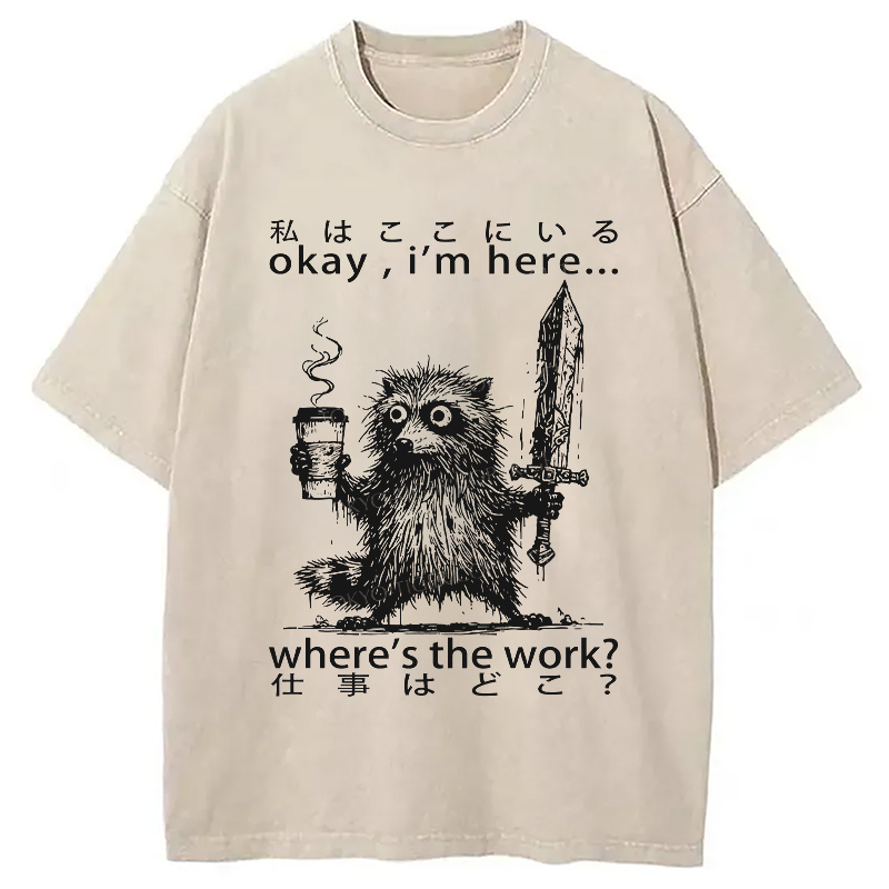 Raccoon Ready To Work Washed T-Shirt Everyday Comfort Graphic Shirt Gifts For Besties