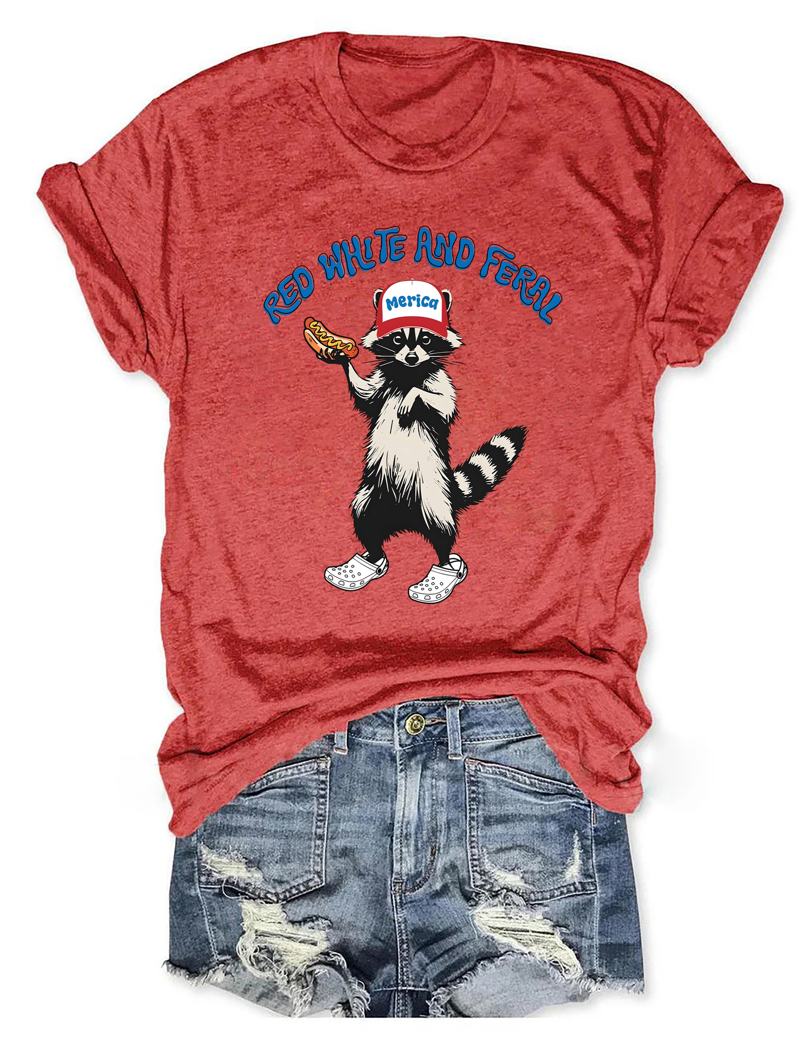 Raccoon Red White And Feral T-Shirt Animal Pattern Funny Clothes Gifts For Raccoon Lovers
