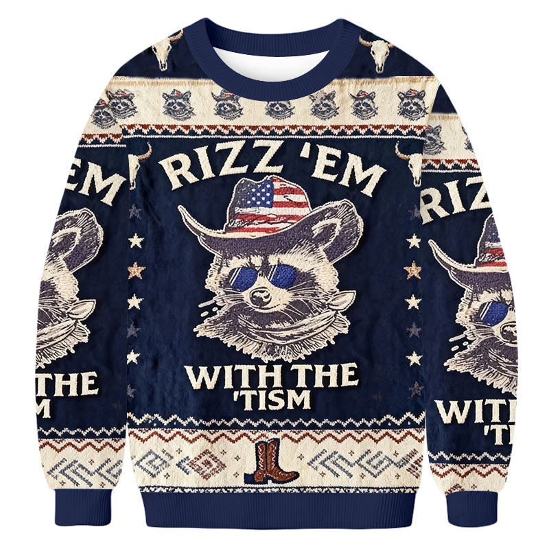 Raccoon Rizz Em With The Tism Ugly Sweater Holiday Clothing Gifts For Raccoon Lovers