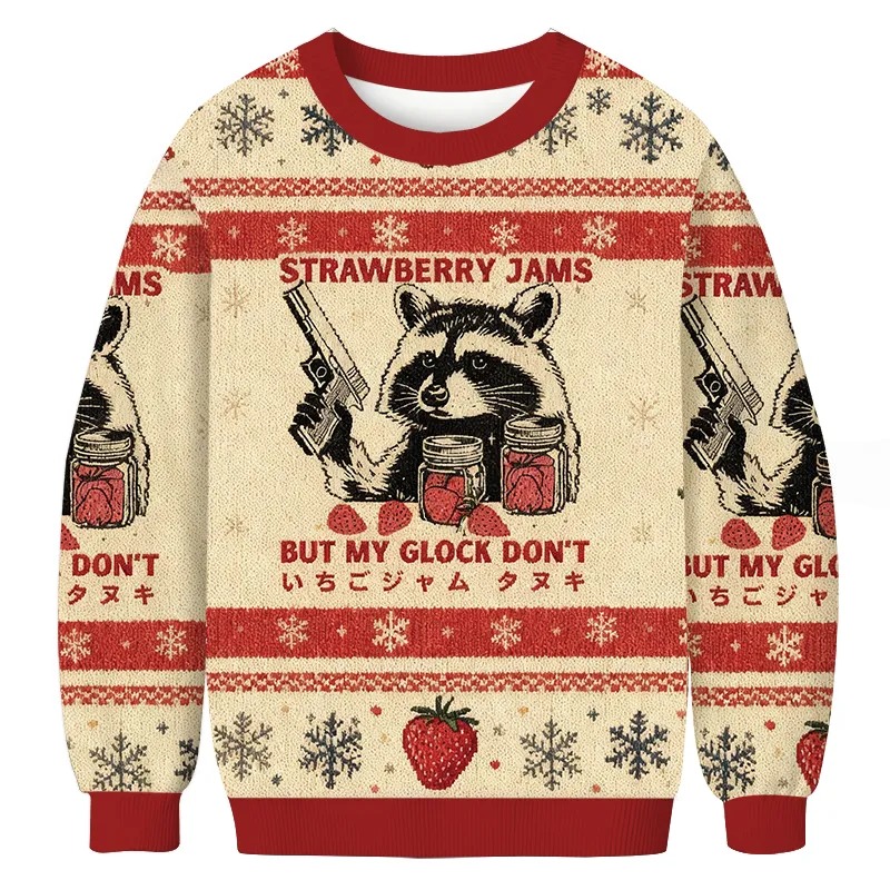Raccoon Strawberry Jams But My Glock Don't Christmas Ugly Sweater Funny Xmas Clothes Gifts Raccoon Strawberry Jams But My Glock Don't Christmas Ugly Sweater Funny Xmas Clothes Gifts