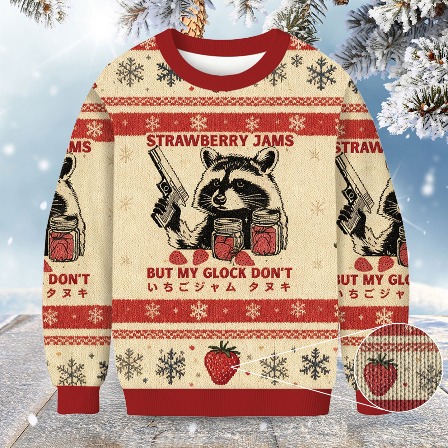 Raccoon Strawberry Jams Glock Christmas Ugly Sweater Animal Themed Raccoon Lover Xmas Gift