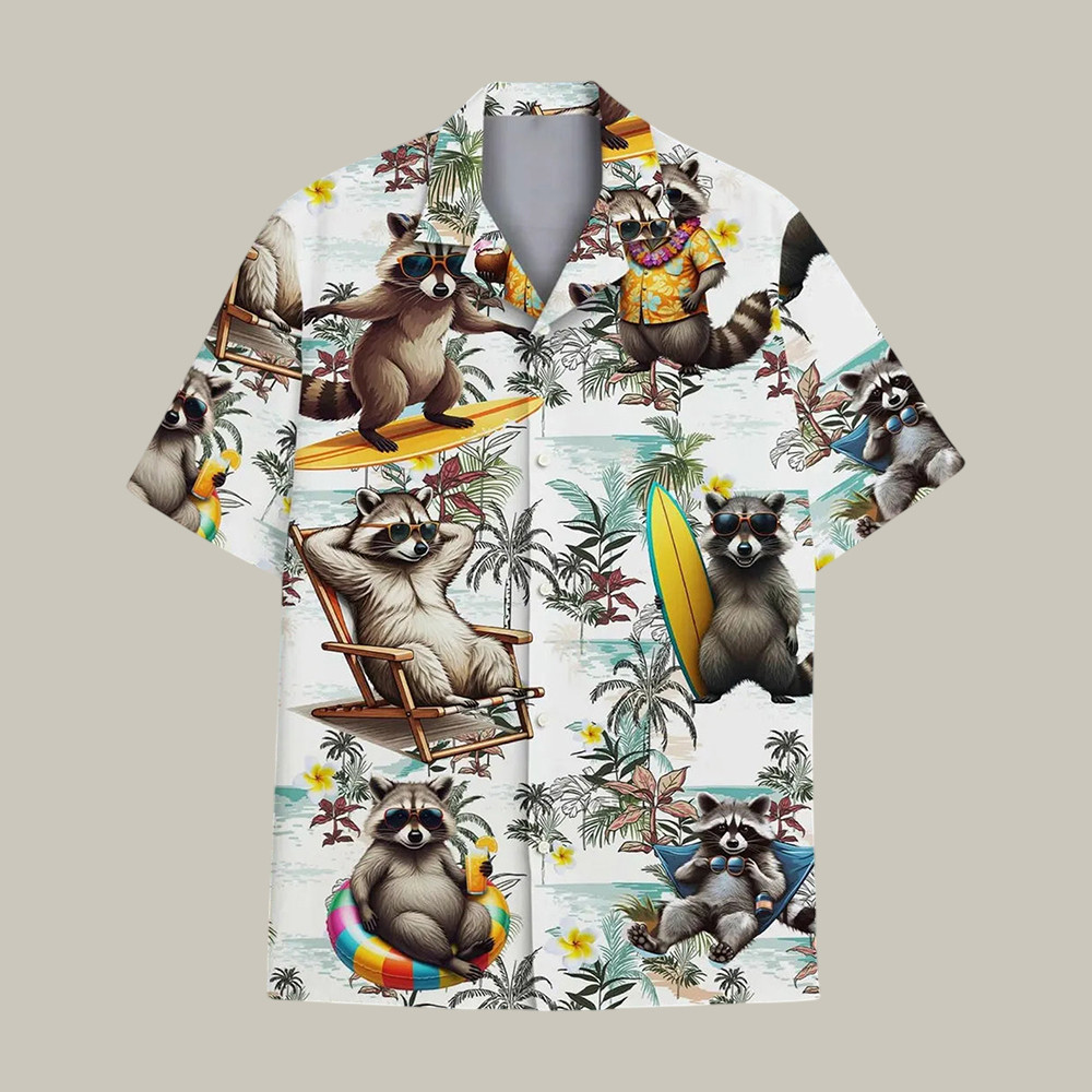 Raccoon Surfing Hawaiian Shirt Funny Summer Beach Clothes Unique Present For Raccoon Lovers