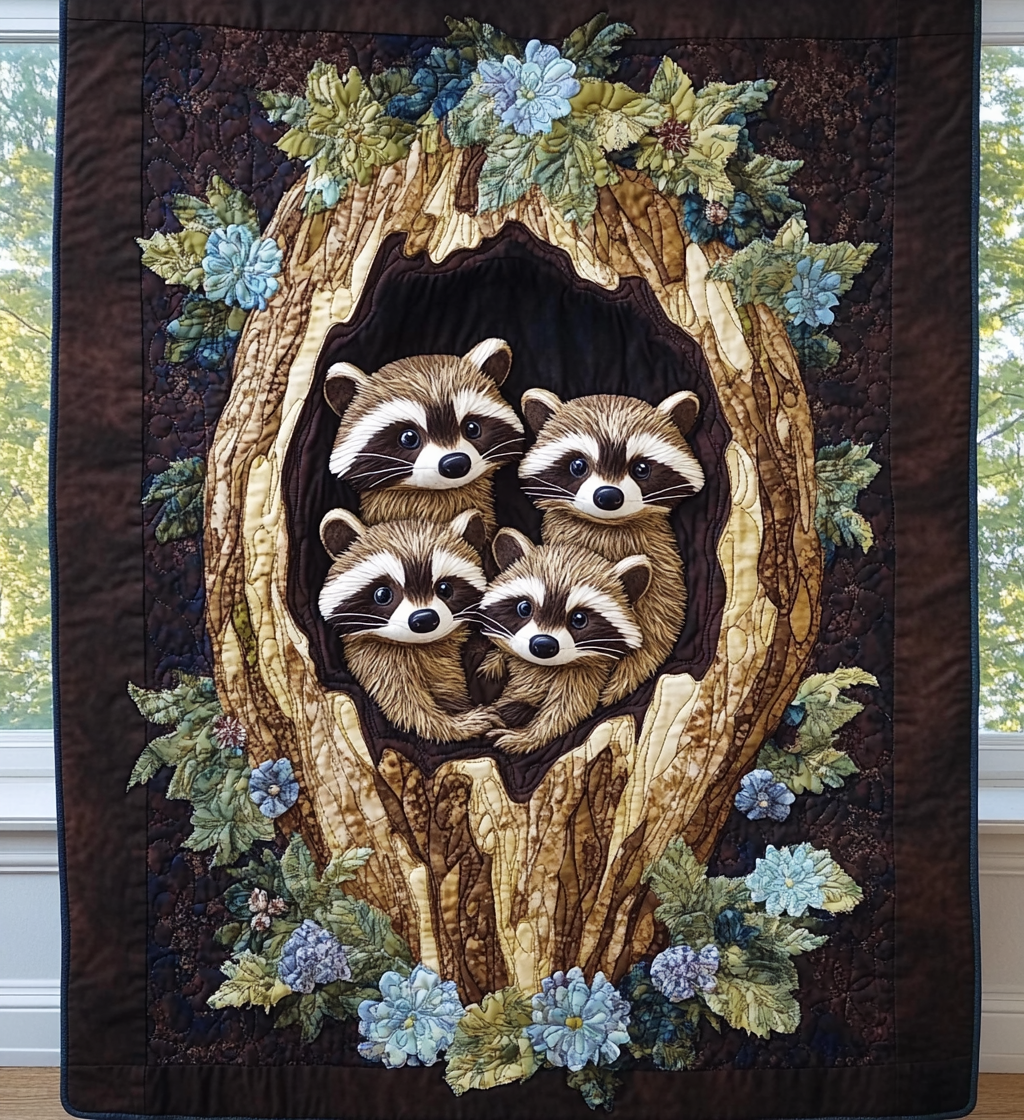 Raccoon Tree Quilted Blanket Raccoon Fleece Blanket Cozy Fall Gift Ideas
