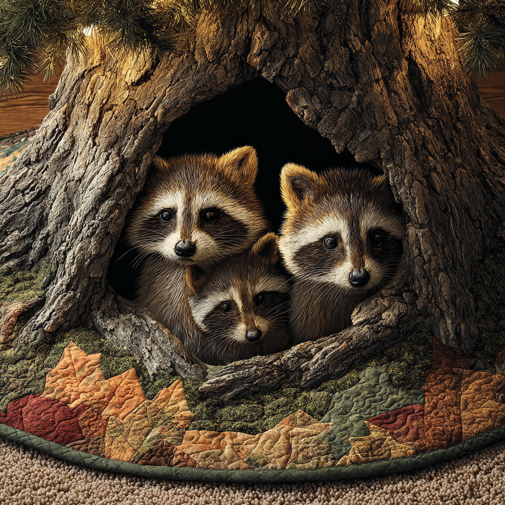 Raccoon Trio Christmas Quilted Tree Skirt Animal Themed Christmas Tree Skirt Xmas Gifts